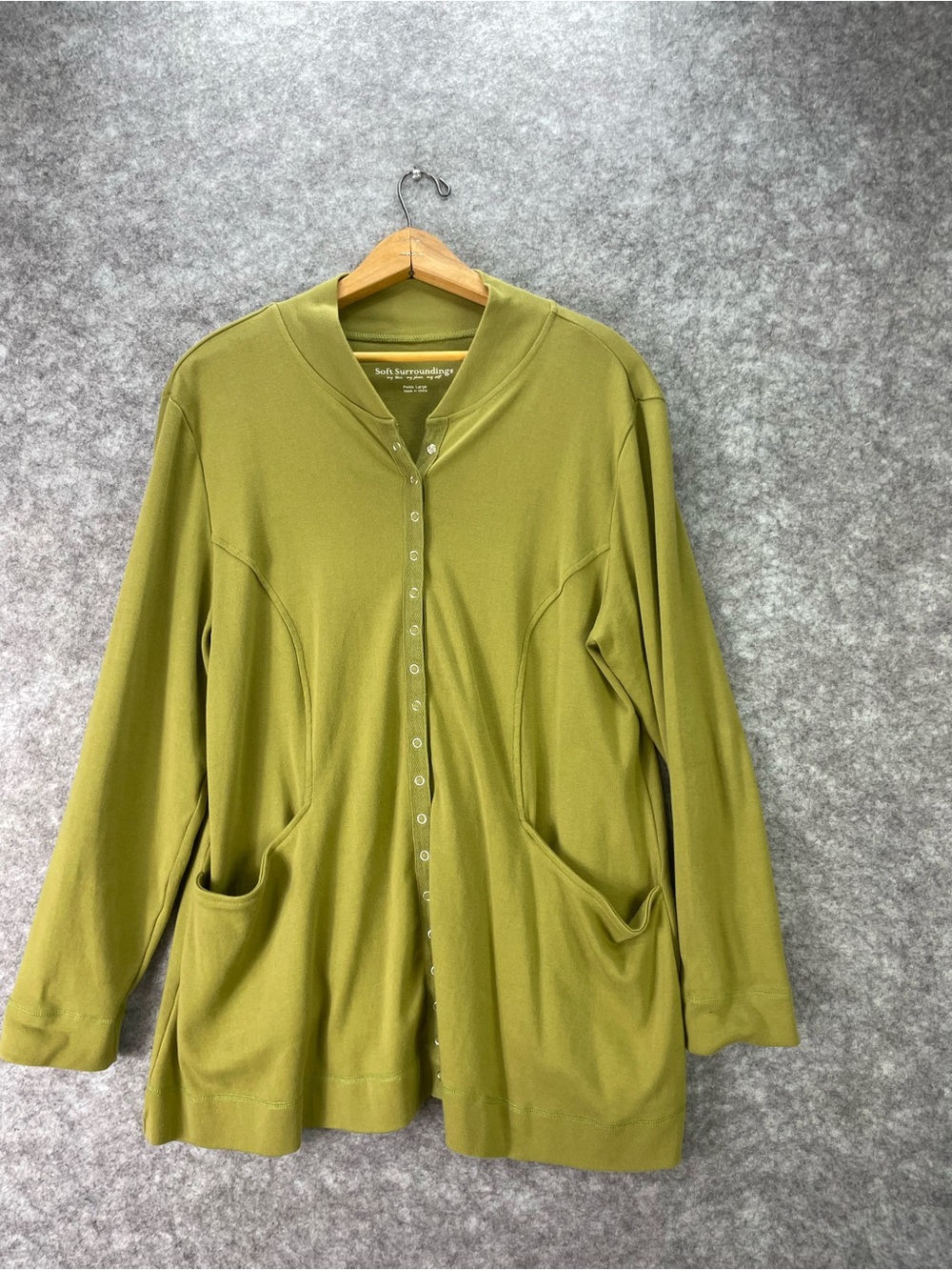 Soft Surroundings Shirt Womens Petite Large Green Long Sleeve Button Tunic Top.